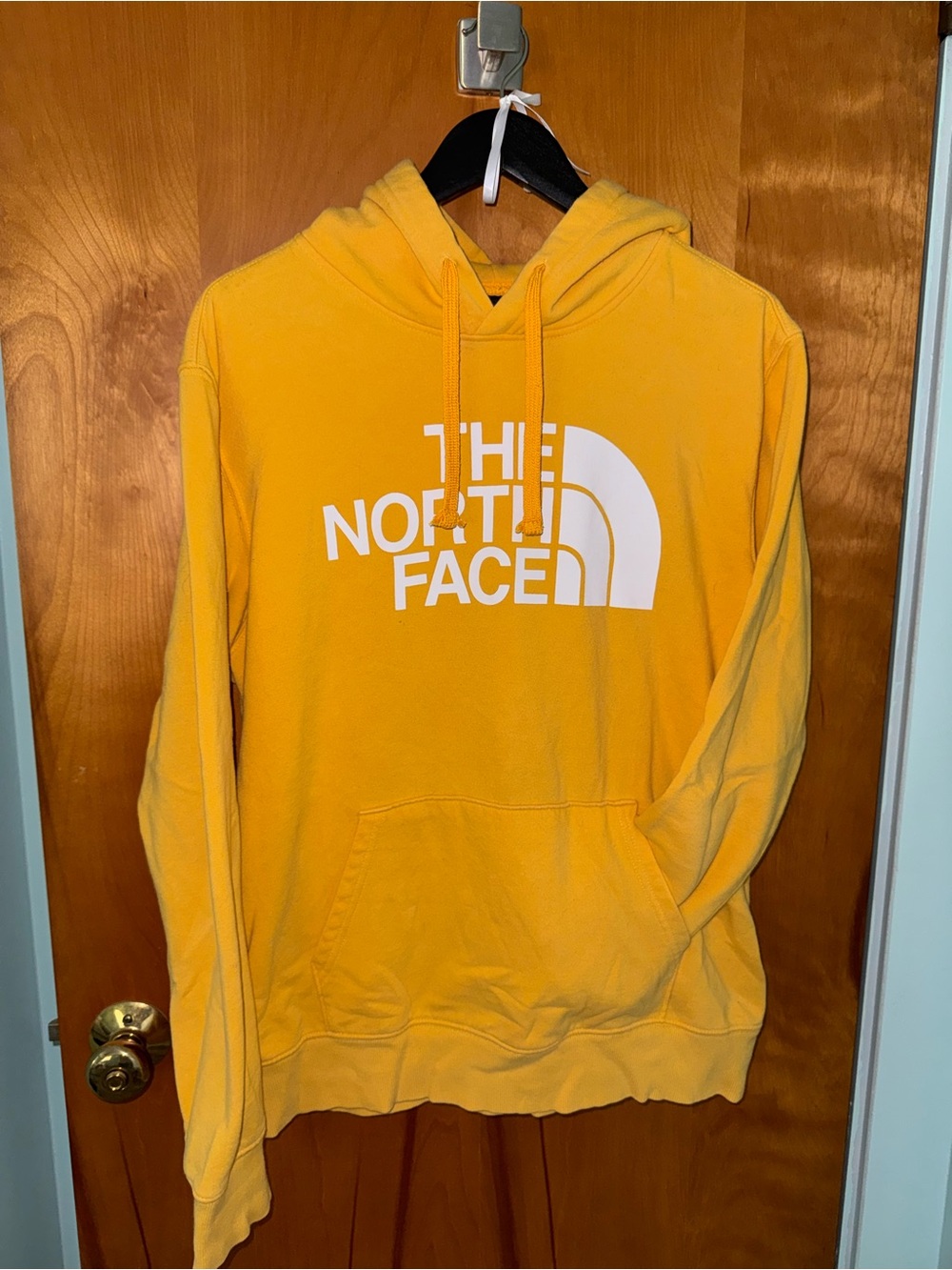 The North Face Men's Yellow Crewneck Hoodie with White Logo